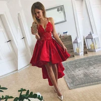 charming hot sale red prom party dresses high low lace wedding guest gowns with strapes party gowns short front long back 2021