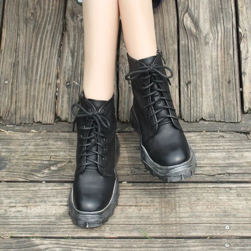 2019 г. осенне-зимние Оригинальные женские ботинки в стиле ретро на платформе со