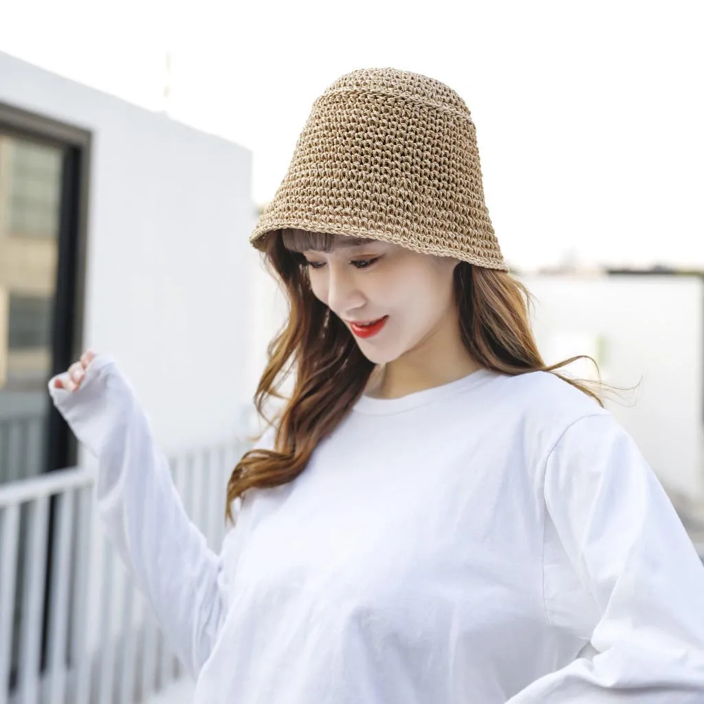 Шляпа женская Соломенная Складная большая пляжная Панама от солнца сетчатая для