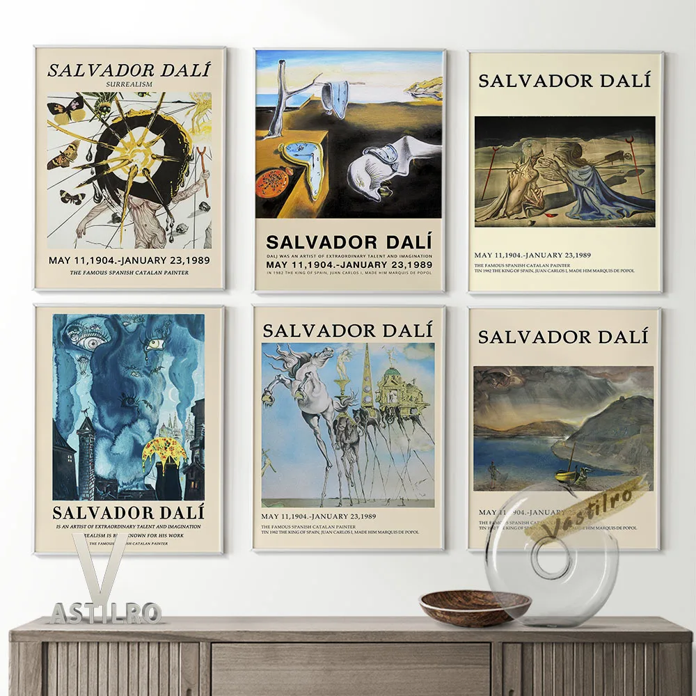 

Salvador Dali Abstract Art Prints Retro Poster Illustration Printable Vintage Wall Art Exhibition Museum Silk Canvas Painting