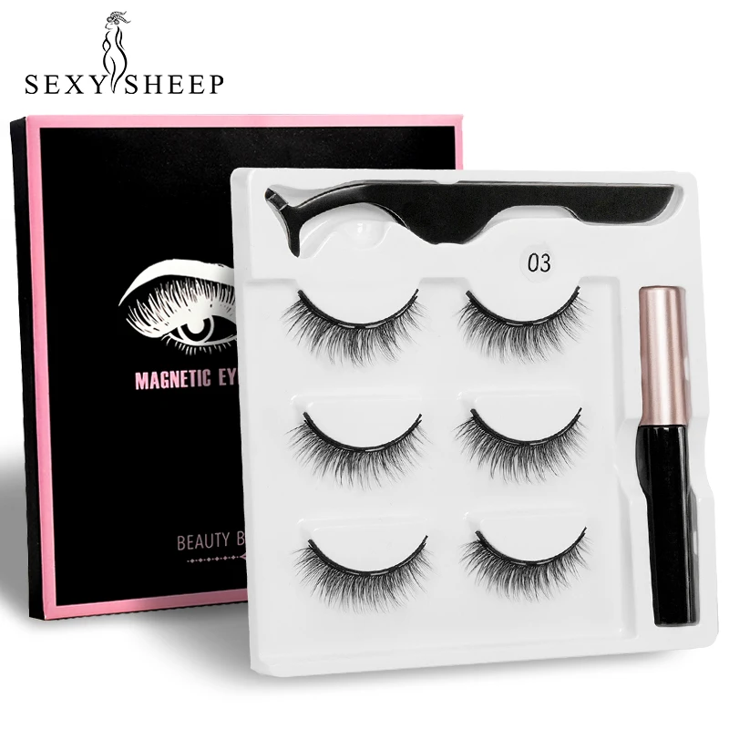 Набор магнитных ресниц 3 пары набор жидких подводок для глаз и пинцетов