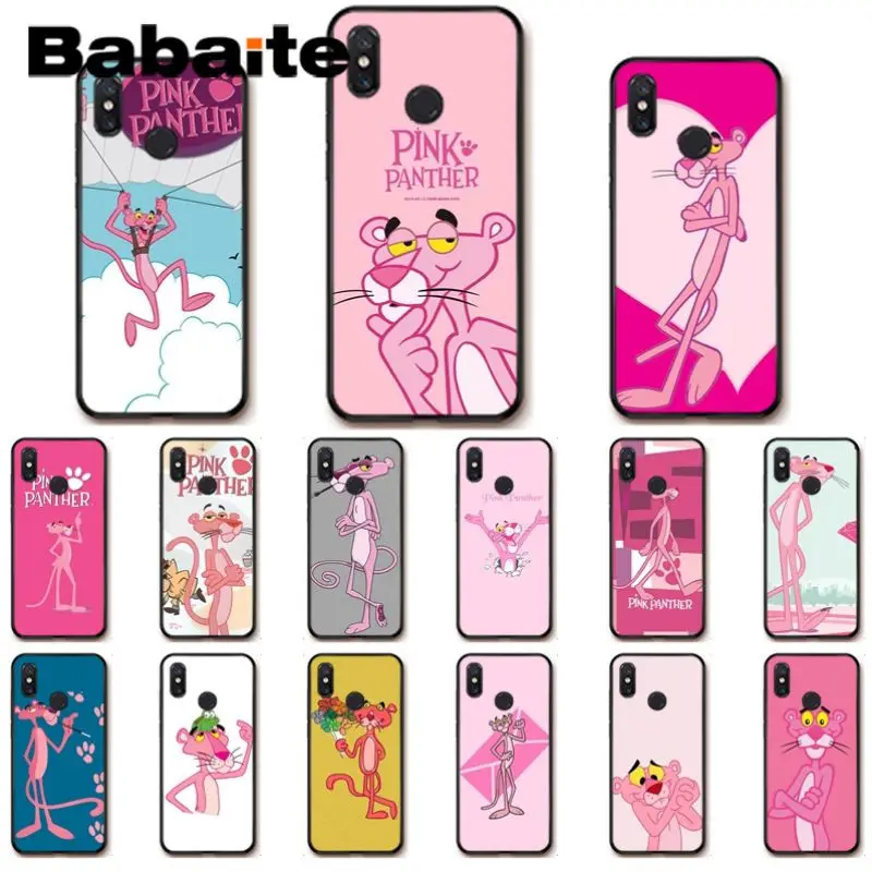 Умный чехол с розовой пантерой черный мягкий для телефона xiaomi mi9se 8se 6 mi8lite note2 note3