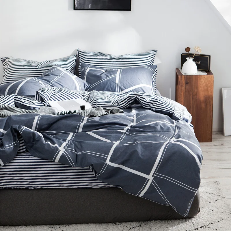 

Modern Home Duvet Cover Set Plaid Lattice Bedding Sets Polyester Quilt Covers Single Double Queen King Bed Sheet Bedclothes