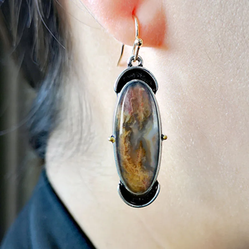 

Boho Ethnic Resin Stone Earrings For Women Indian Tribal Vintage Oval Drop Dangle Earrings Pendientes Mujer Moda 2019 A5D406