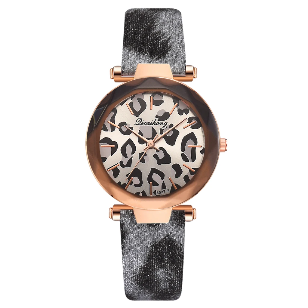 Серый Montre Femme новые модные женские часы кожаная с леопардовым принтом аналоговые кварцевые часы женские наручные часы Reloj Mujer женские часы - Цвет: Серый