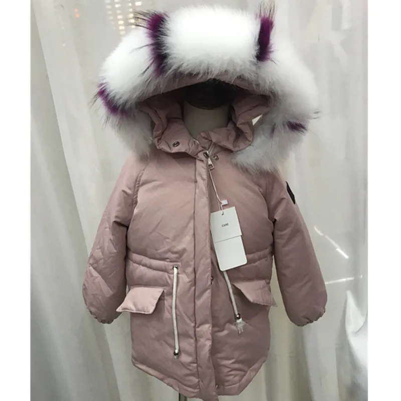 Детский длинный пуховик для мальчиков и девочек Толстая куртка на белом утином