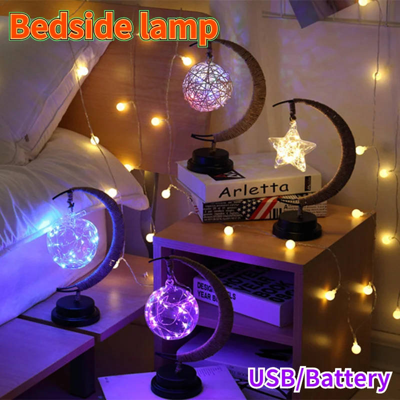 

Led Christmas Lights Stars Moon Apple Sepak Takraw Xmas Gift Handmade Hemp Rope Wrought Iron Night Light Party Room Deco Lamp