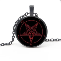 vintage red black pentagram pattern pendant necklace goat devil baphomet necklace satan men women gothic style accessories gifts