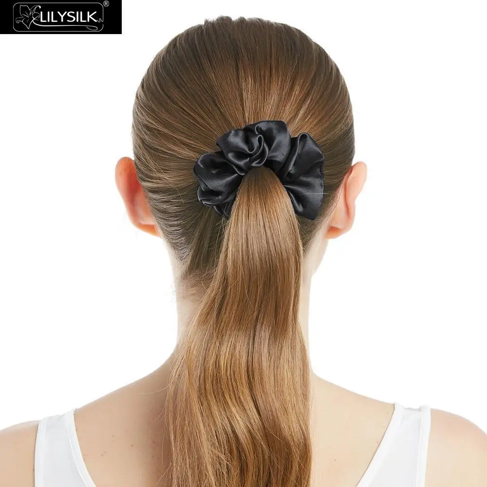LilySilk Scrunchy Charmeuse Hair Bands Women 100 Pure Silk Head Rope Rubber Girl Accessories Soft Care Luxurious Free Shipping - Цвет: Black