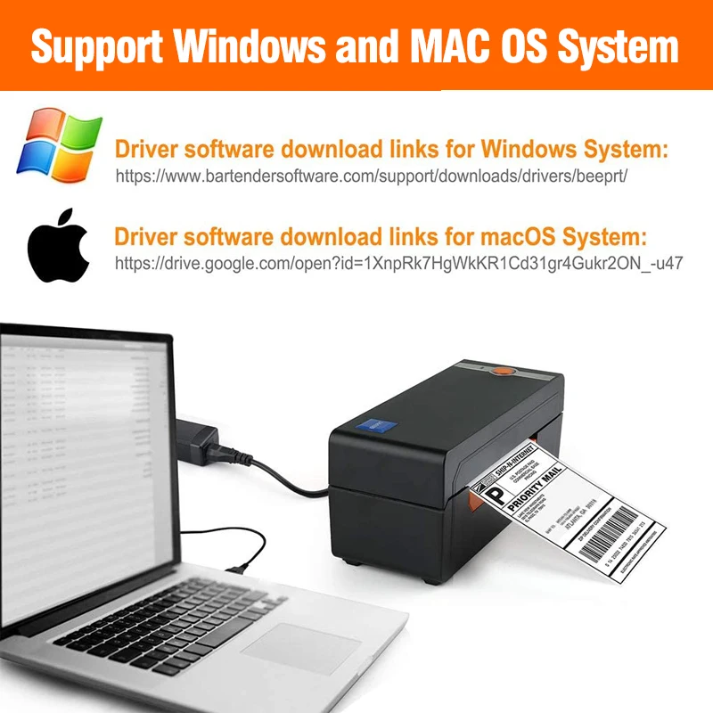 4 дюймовый Термопринтер для печати этикеток на штрих кодах USB Bluetooth 150 мм/секция