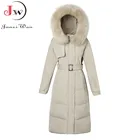 Женская однотонная зимняя длинная стеганая парка, пальто, модная офисная Дамская свободная Меховая куртка с капюшоном и карманом на поясе, верхняя одежда, топы