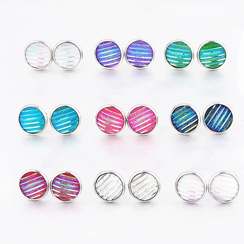 Новые 12 мм круглые поднос полосатые Звездные Серьги гвоздики из нержавеющей