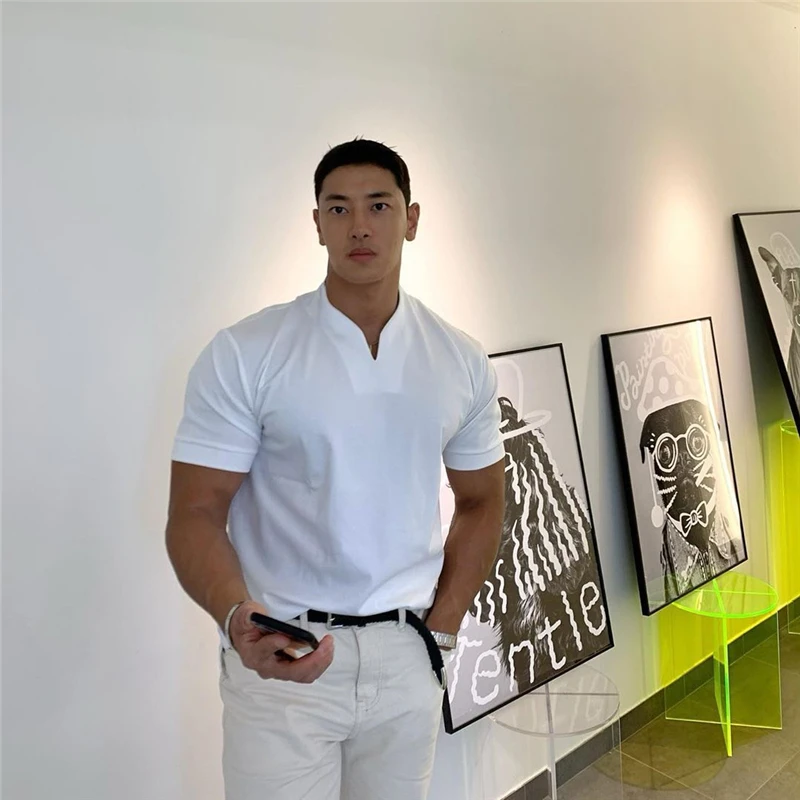 

2021 New Arrived V neck short sleeve men t shirt Slim Fit t-shirt men Skinny casual summer tshirt camisetas hombre M-3XL
