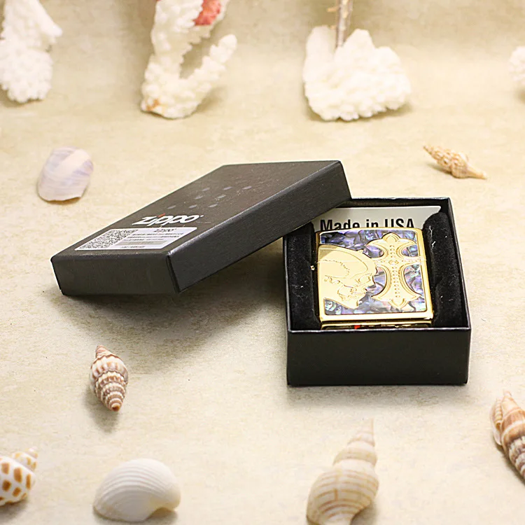 

Genuine Zippo oil lighter copper windproof Shell Skull cross carving cigarette Kerosene lighter Gift anti-counterfeiting code