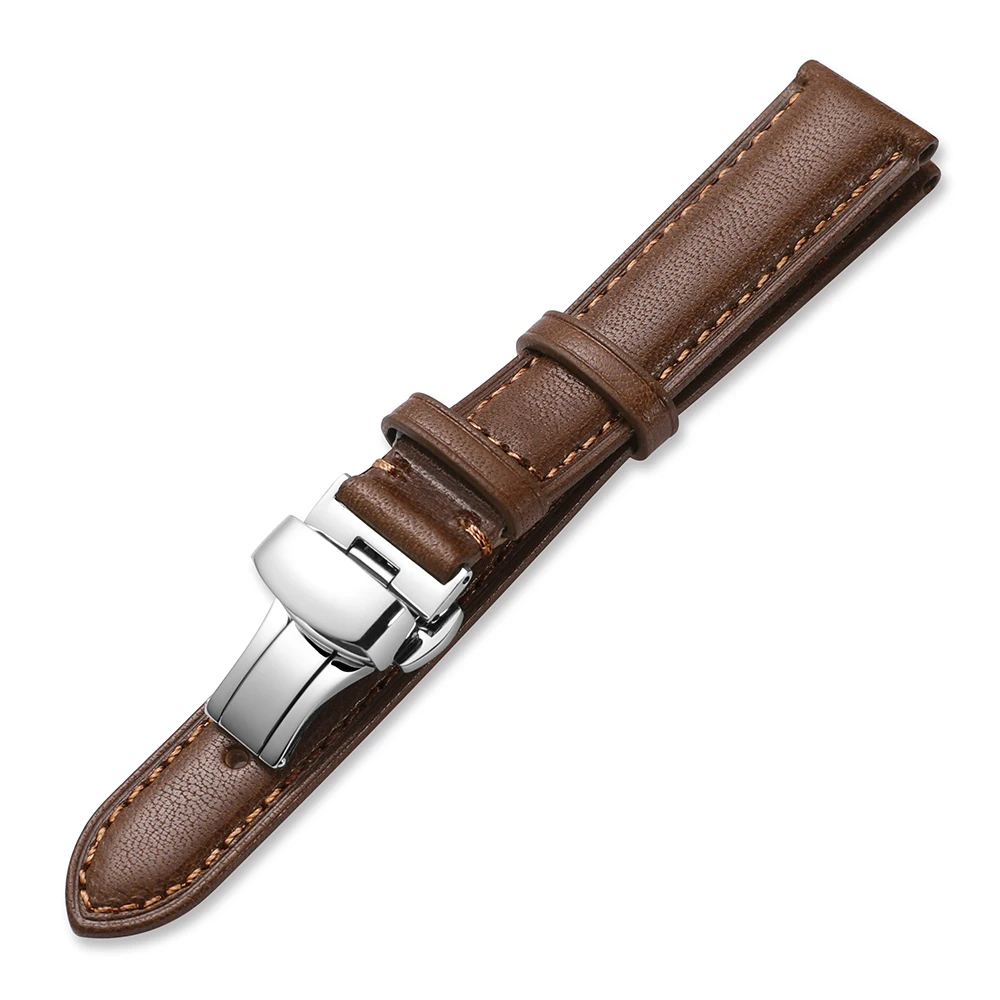 IStrap ремешок для часов 18 мм, 19 мм, 20 мм, 21 мм, 22 мм, темно-коричневый, натуральная кожа, сменный ремешок для часов, полированная Серебряная Пряжка для Tissot
