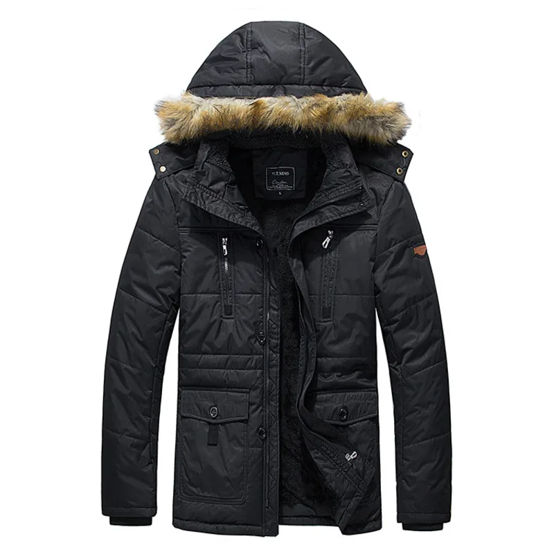

Men's Hooded Warm Coat Winter Parka Jacket Fur Collar Fashion Thicken Cotton Warm Wool Liner Jackets Casual Plus Size L- 5XL