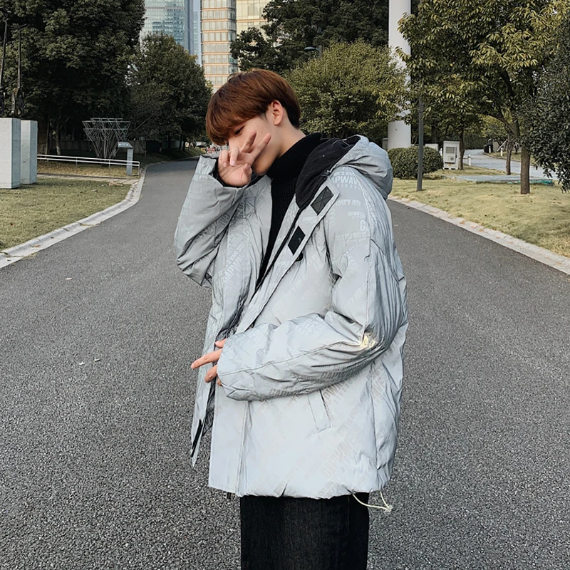 Светоотражающая зимняя мужская куртка парка с надписью уличная одежда в стиле