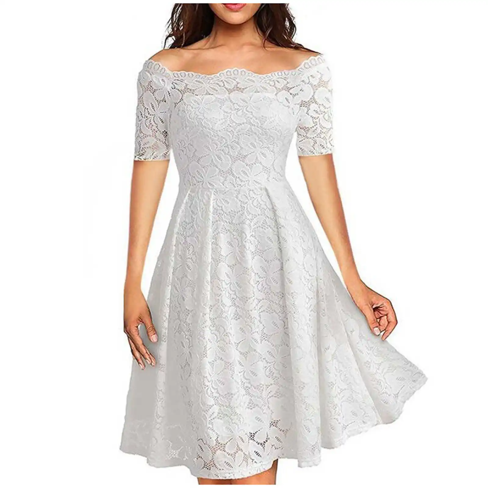 

Dress Womens Fashion Casual Ruffles Lace Solid Casual Elegant Korean Summer Dresses Sukienki Damskie