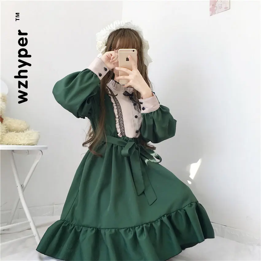 Зеленое готическое платье лолиты для костюмированной вечеринки милые кружевные