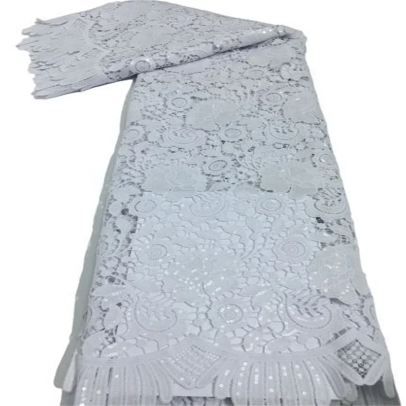 

Milk Silk Embroidered African Guipure Lace Fabeic With Sequins French Lace Fabric Nigeria Mesh Cord Lace Fabric For Wedding