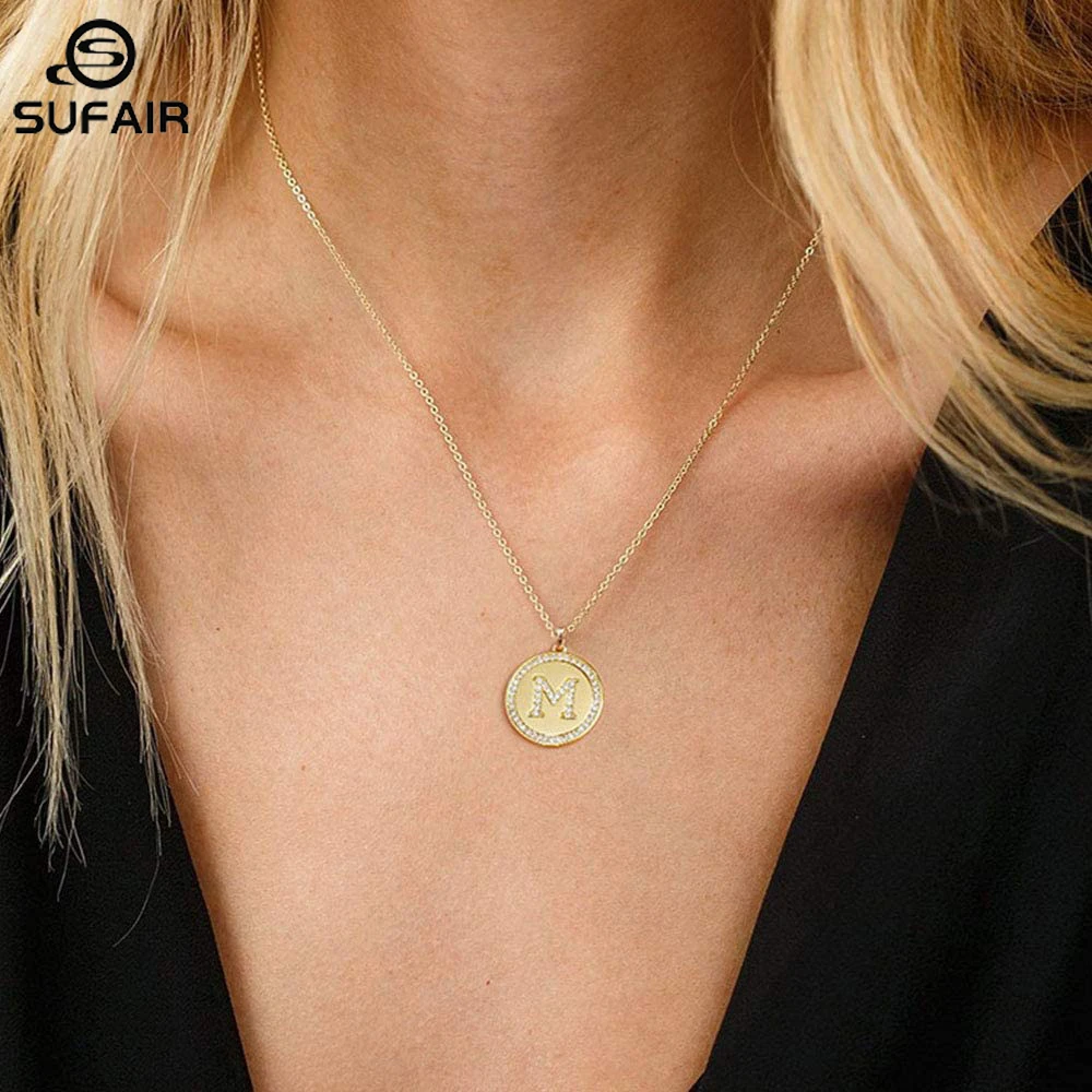 

Sufair 14k Gold Filled CZ Disc Initial Necklaces for Women Round CZ A-Z Letter Pendant Necklaces Women Teen Girl Jewelry Gift