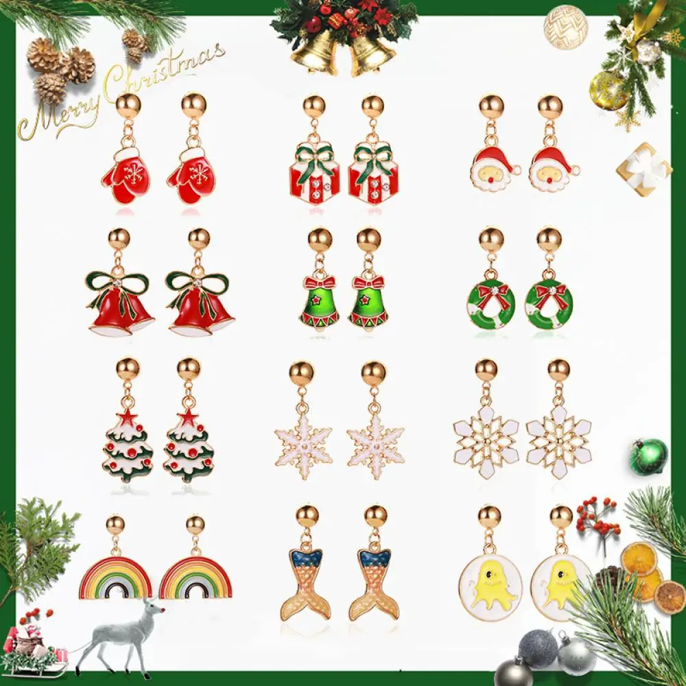 

Cartoon Christmas Earrings for Women Snowflake Pumpkin Rainbow Holiday Ear Studs New Metal Jewelry Earrings Party Gift 2021