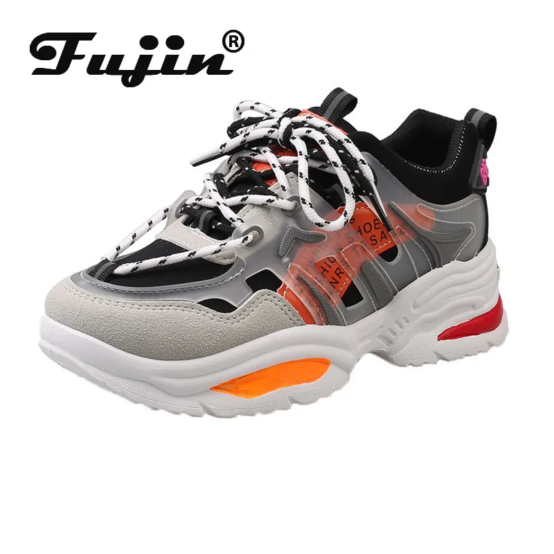 Женские кроссовки на плоской подошве Fujin дышащие с круглым носком и перекрестной