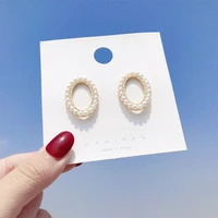 pearl earrings female style web celebrity vintage high end feeling niche s925 silver needle oval face slimming earrings