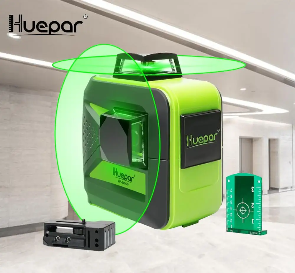 Huepar лазерный уровень 8 линий зеленый луч 3D перекрестный самовыравнивающийся 360