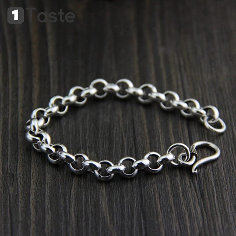 

ONE TASTE 925 Sterling Silver Bracelet Simple Geometric Circle Buckle Chain Unisex Bracelets Fine Jewelry Punk Trendy Gift Party