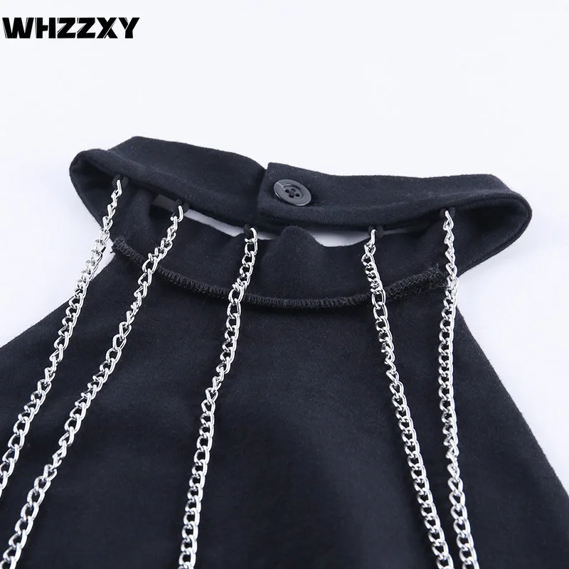 

WHZZXY 2020 Top Women Popular Sexy Slim Ultra-Short Vest Cool Halter Backless Chain Wrapped Crop Tops Halter Top