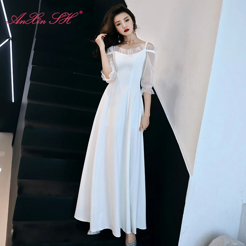 Белое кружевное вечернее платье с оборками AnXin SH Роскошное винтажное принцессы