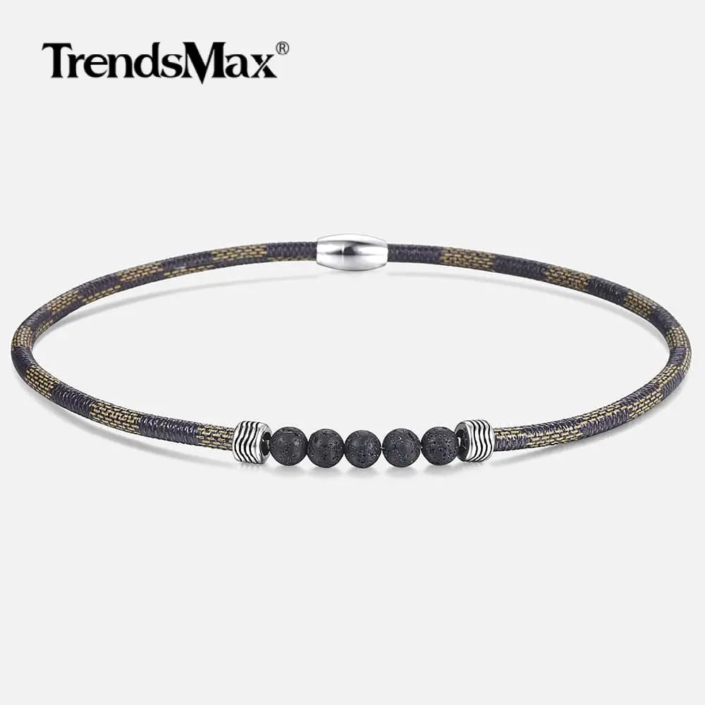 Мужское кожаное ожерелье 5 мм из черной лавы и камня для мужчин праздничный