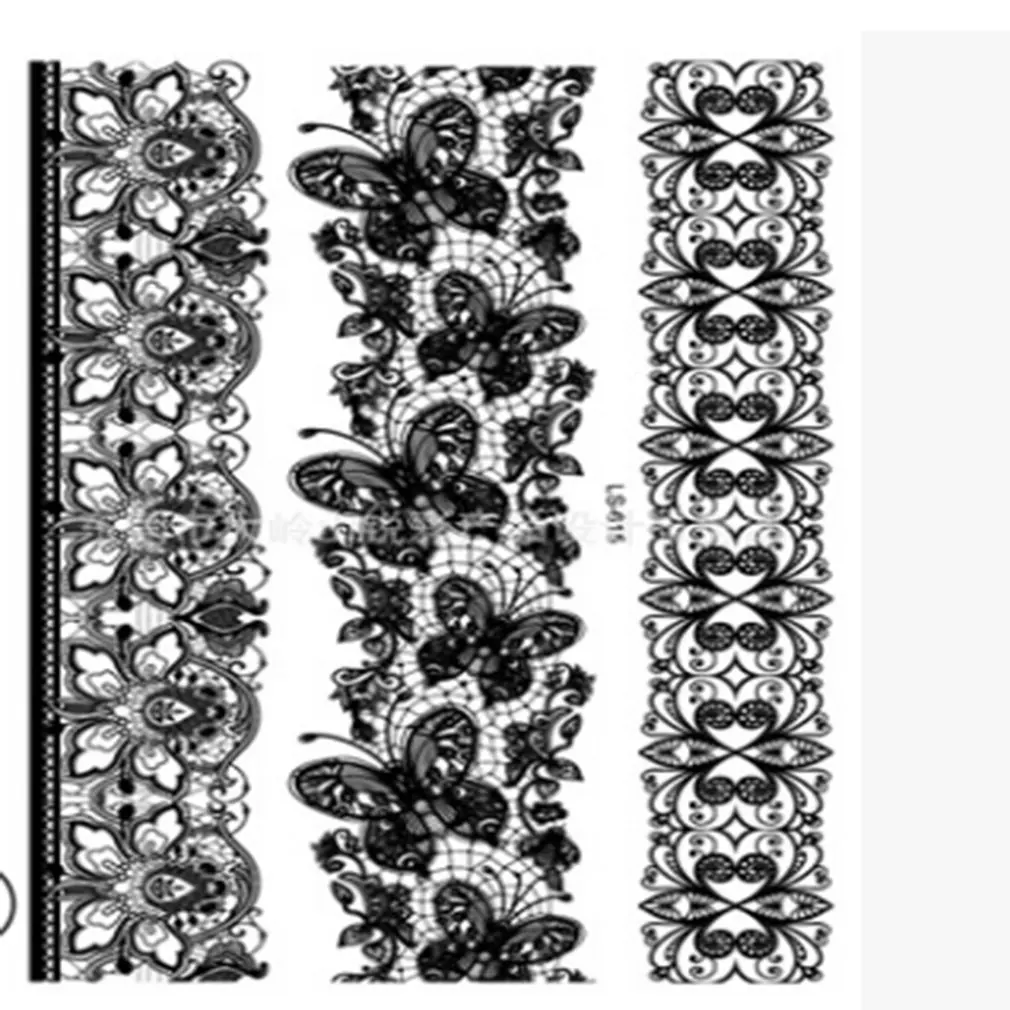 Сексуальные черные кружевные временные водостойкие наклейки для татуировки