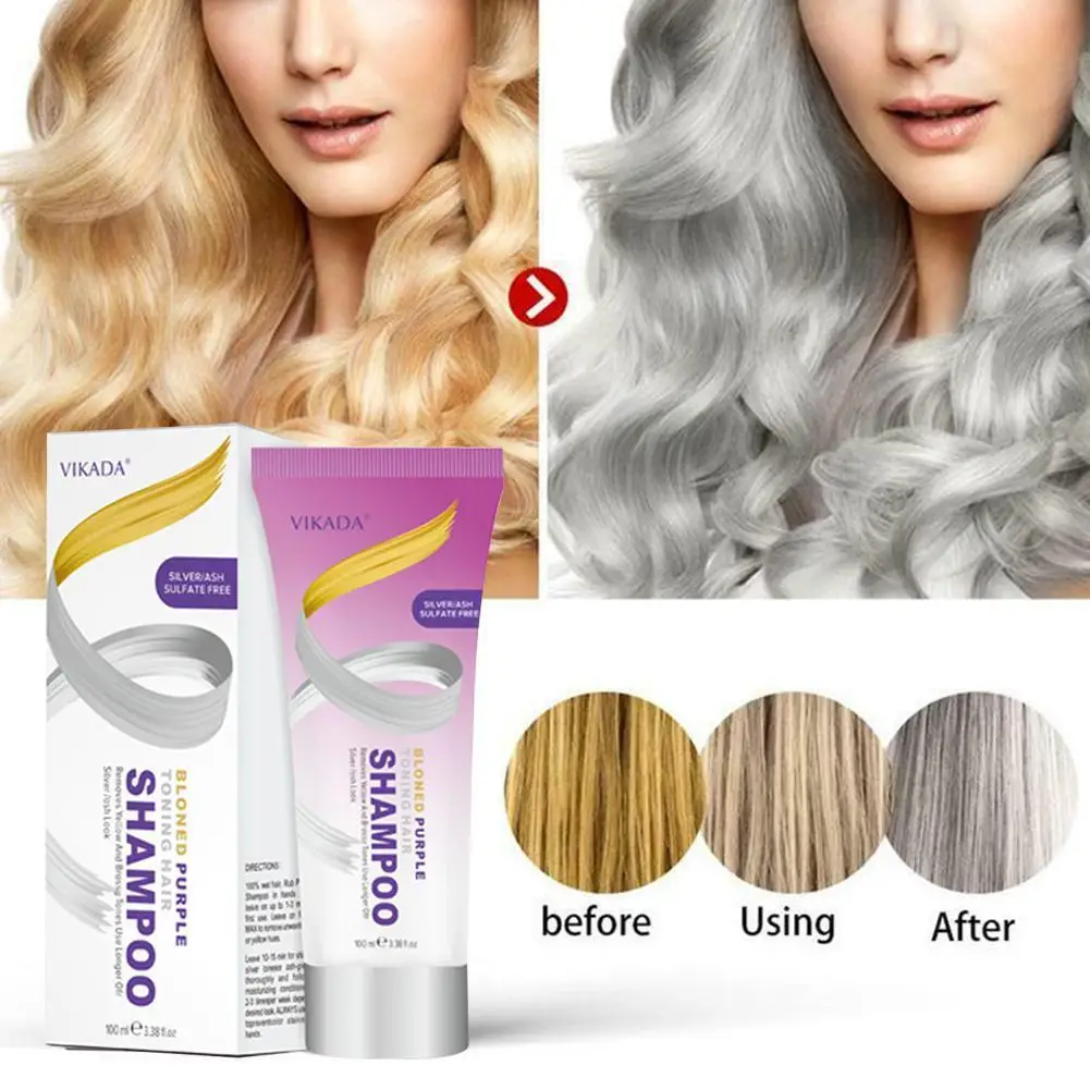 

Blonde Purple Hair Shampoo Removes Yellow And Brassy Tones Purple For Silver Ash Effective 100ml Shampoo I8Q5