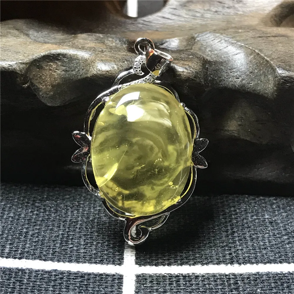 Натуральный Желтый Янтарный кулон для женщин Кристалл S925 серебро 36x23x9 мм бусины
