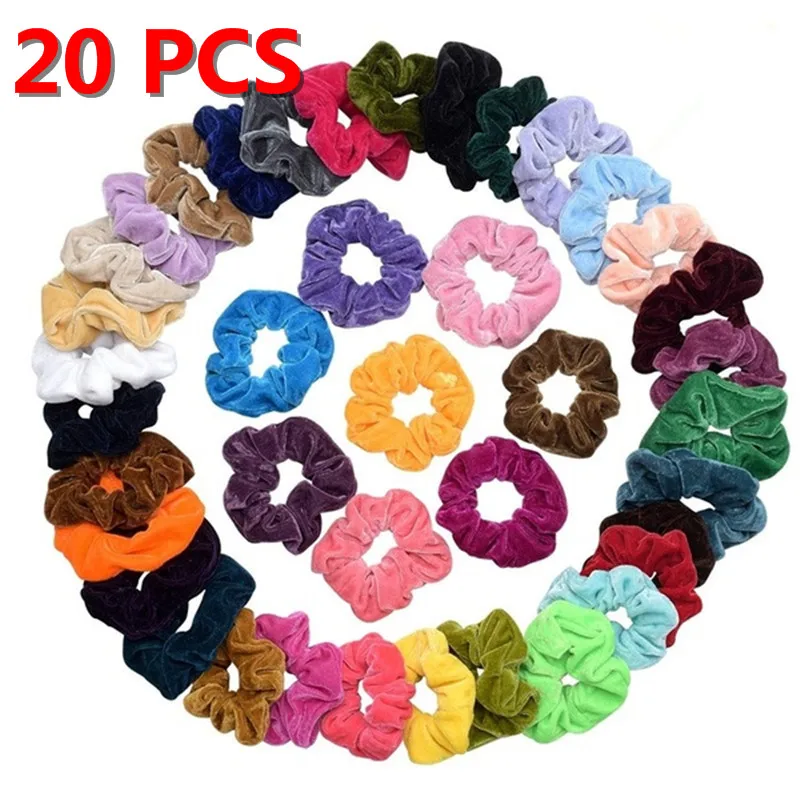 20 Pcs scrunchies 10/20/30 предметов суперэластичных вельветовых Scrunchies пакет резинки для волос атласная резинка резинки для конского хвоста держатель Для женщин аксессуары для волос - Цвет: 20 Pcs scrunchies