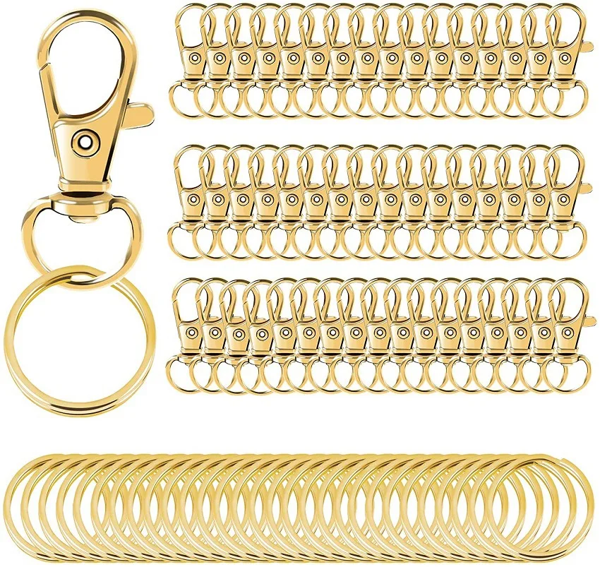 

100Pcs Gold Swivel Clasps Set 50Pcs Swivel Clasp Buckles 50Pcs Key Ring Metal Hook Lobster Claw for DIY Keychain Accessories