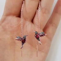 boho creative little bird long drop earrings for women bluered cz stone elegant girl tassel earring fashion jewelry party gift