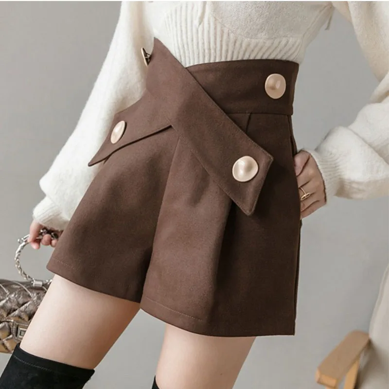 Шорты женские шерстяные с поясом теплые зимние утепленные завышенной талией