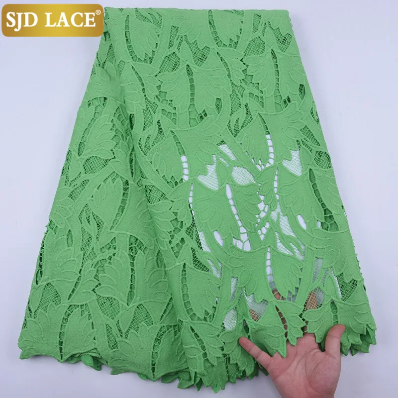 

Кружевная зеленая африканская кружевная ткань SJD, высококачественный гипюр, кружевной вырез, нигерийская Водорастворимая кружевная ткань ...