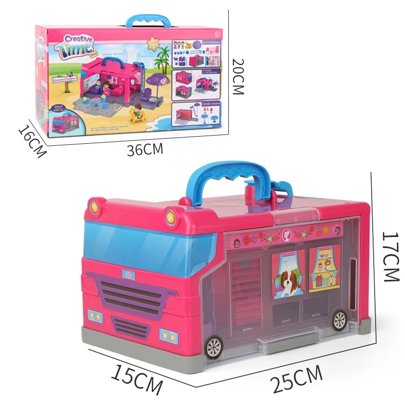 

20PCS Children Play House Storage House Travel Bus Portable Storage Box Girl Toy