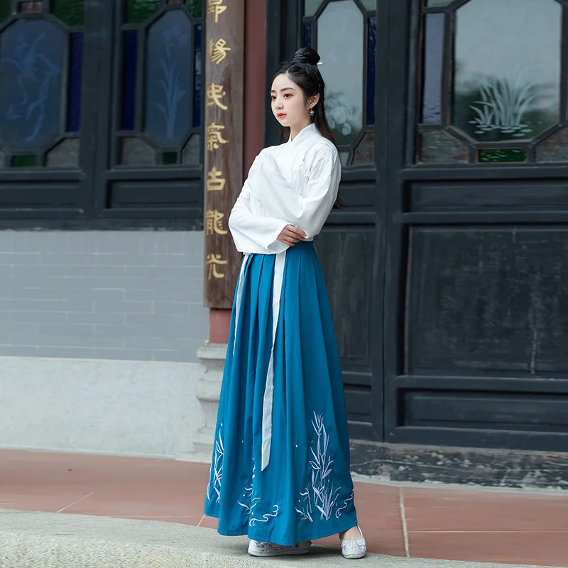 Белый династий Тан китайский костюм одежда традиционный винтажный Hanfu хлопок Han