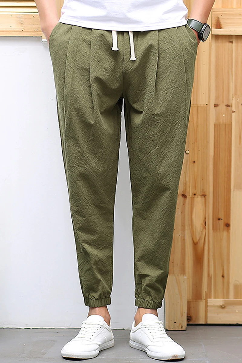 

2019 summer tide fat man plus fertilizer nine pants oversized casual cotton and linen sweatpants Chinese Style Black