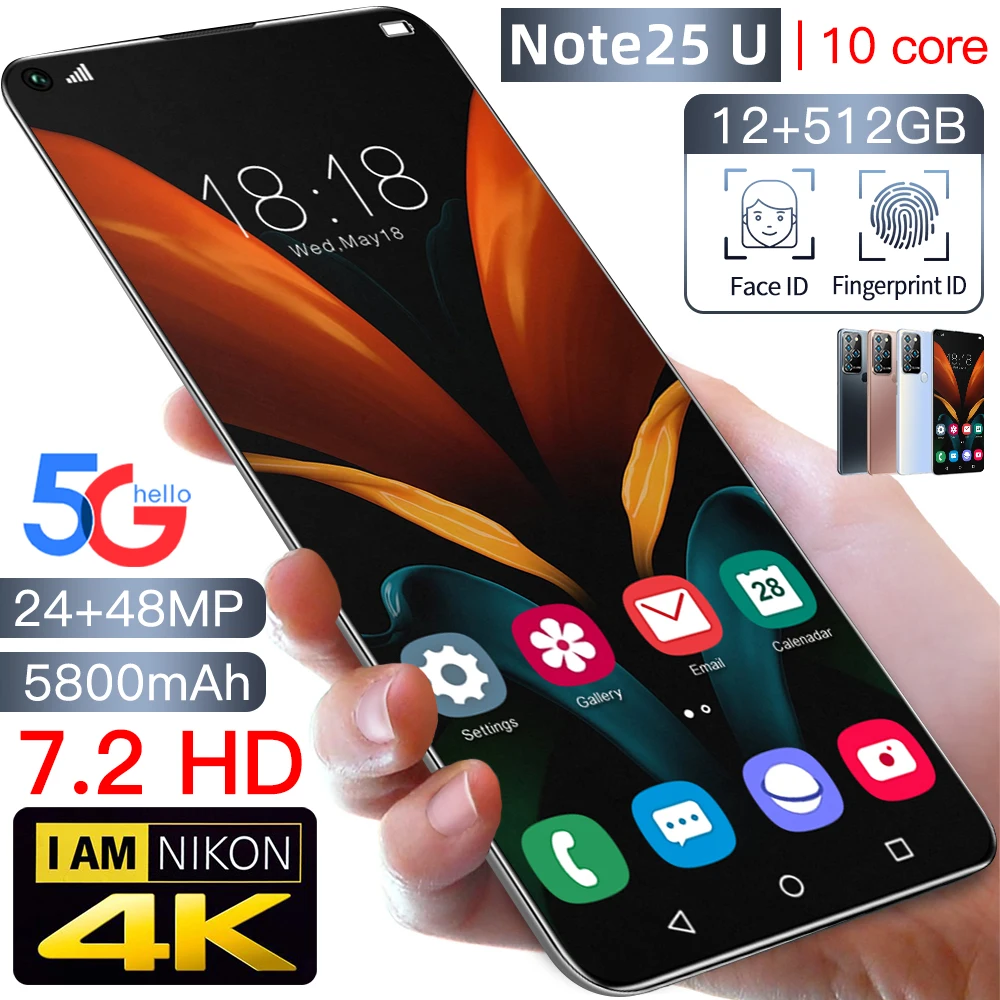 

12GB 512GB Note25U Global Version 7.2inch Smart phone 24+48MP Android 10.0 GPS Face recognition Mobile Phone