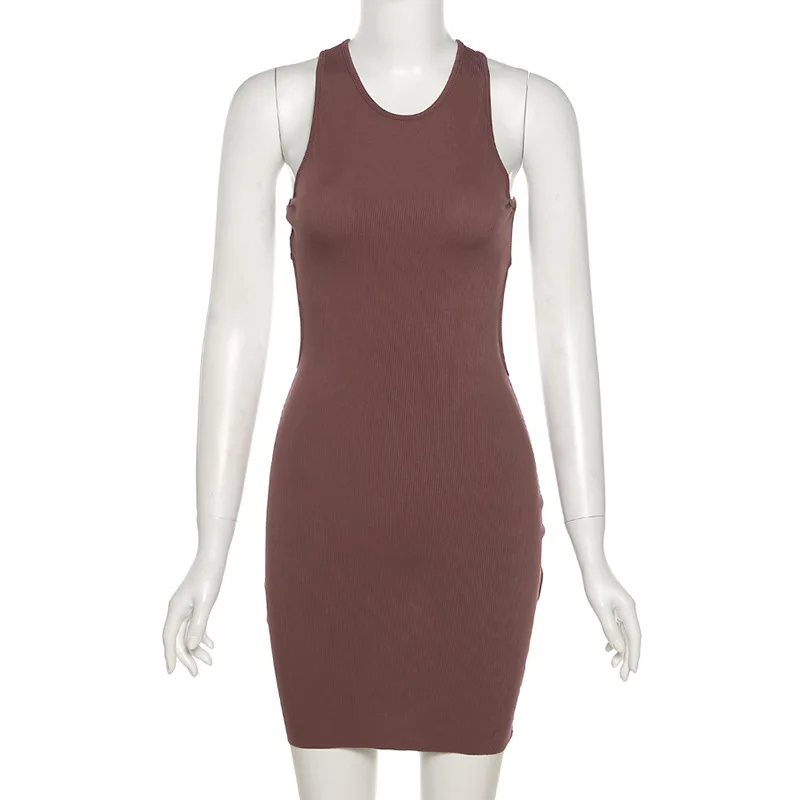 

Mini Dress Women Off Shoulder Sexy Party O Neck Cross Backless Club Tank Dress Bodycon Short Women'S Summer Dresses Solid Color