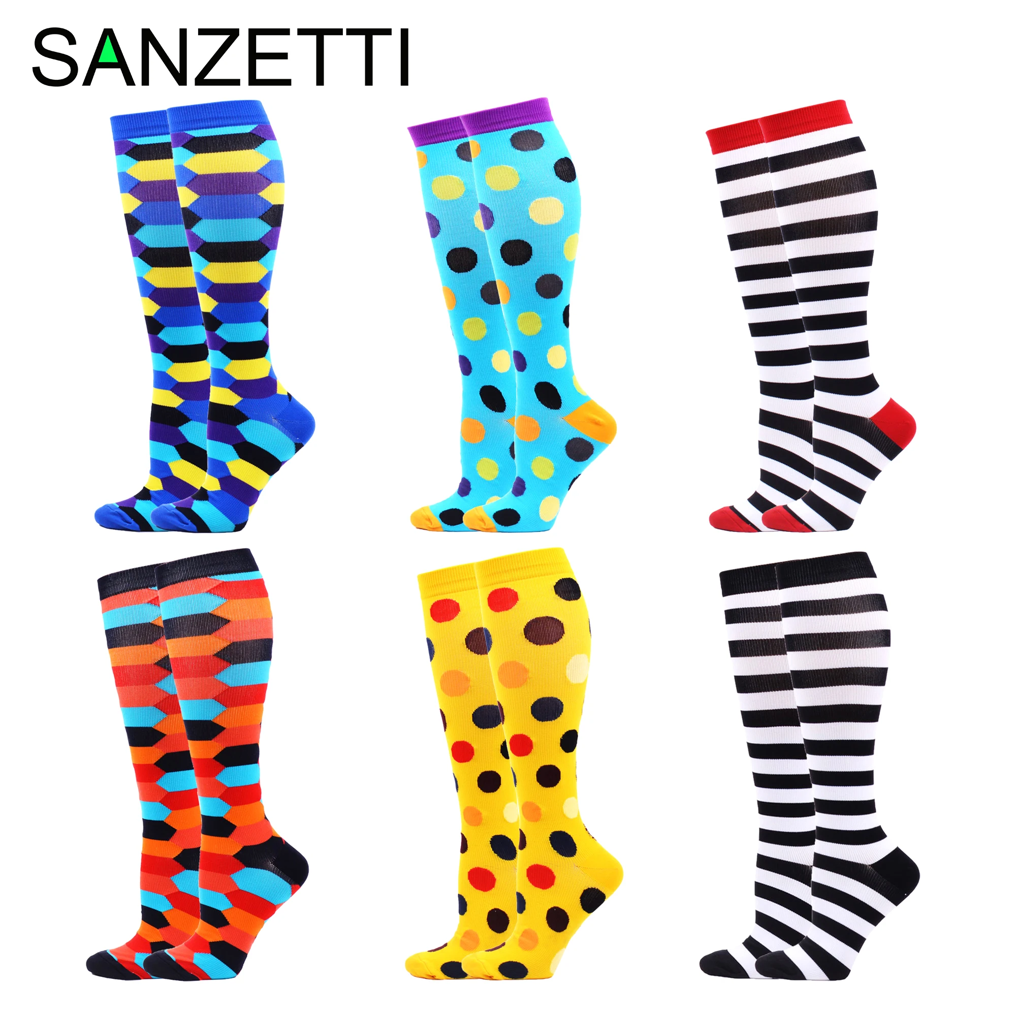 SANZETTI 6 пар хит продаж женские цветные Гольфы ниже колена эластичные хлопковые