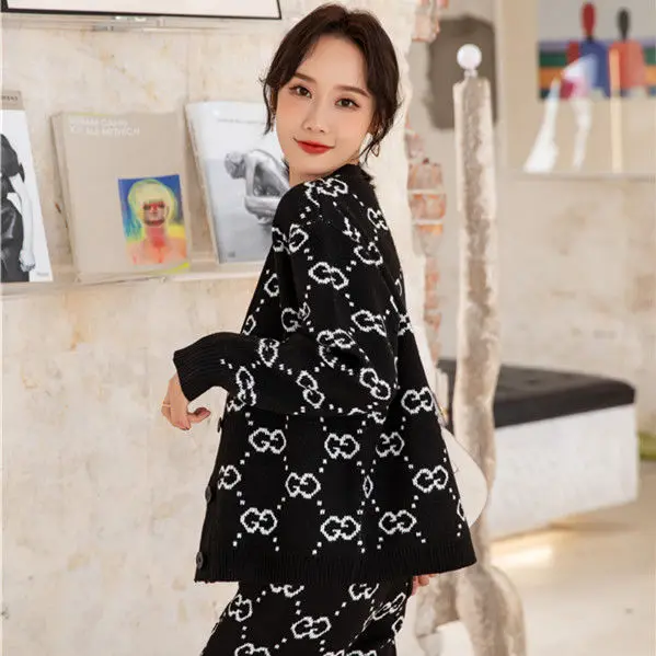 

Women's new style two-piece suit fashion autumn and winter loose sweater pants thick sweater set