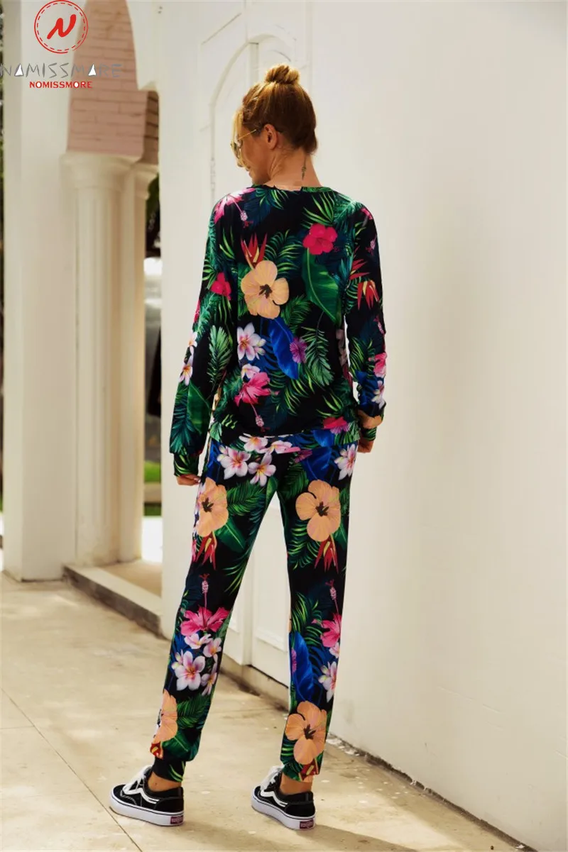 

Women Casual Two Piece Set Top and Pants Fashion O-Neck Long Sleeve Print Top+Elastic High Waist Pencil Pants Lady Autumn Sets