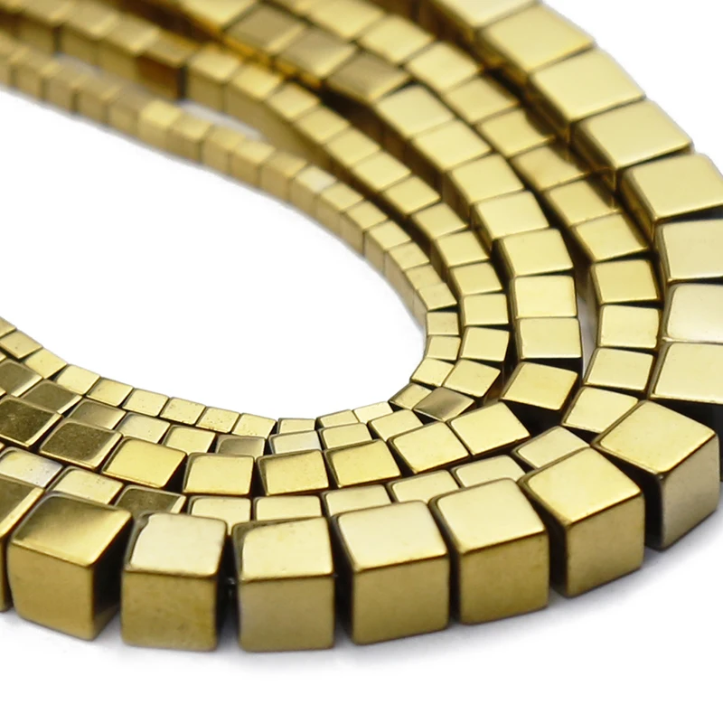 JHNBY 2/3/4/6MM Gold Square Shape Hematite Natural Stone Spacers Loose Beads For Jewelry Making Diy Pendant Bracelet Accessories | Украшения